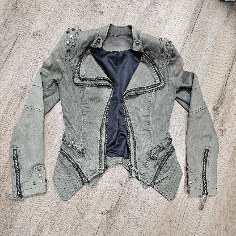 Stylish Olive Green Studded Women's Jacket